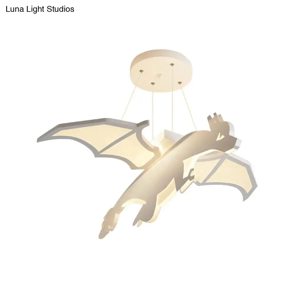 Iron Winged Dinosaur LED Suspension Light for Kids - Hanging Chandelier in Warm/White Light