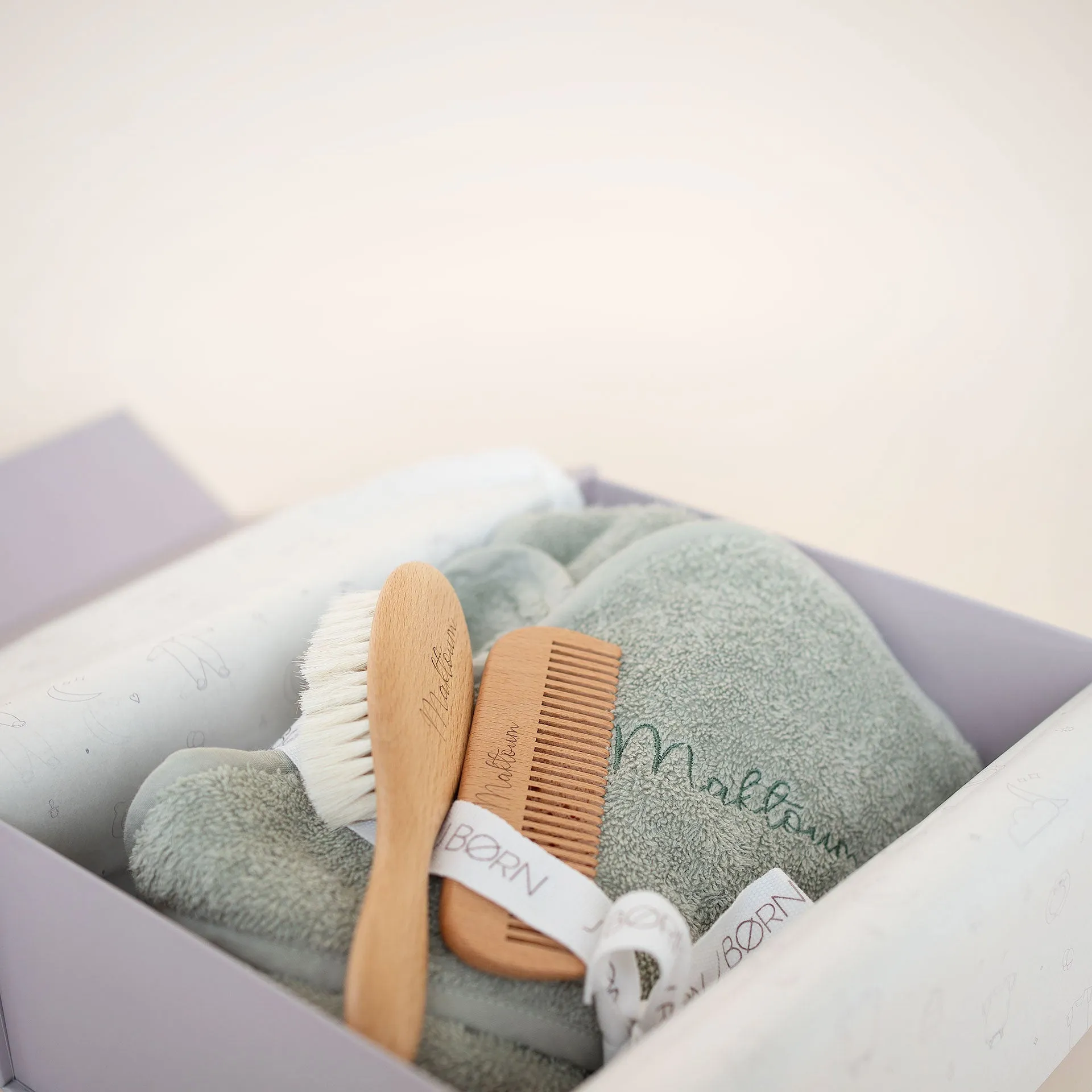 JBØRN Baby Gift Set | Organic Cotton Towel & Hair Brush Set