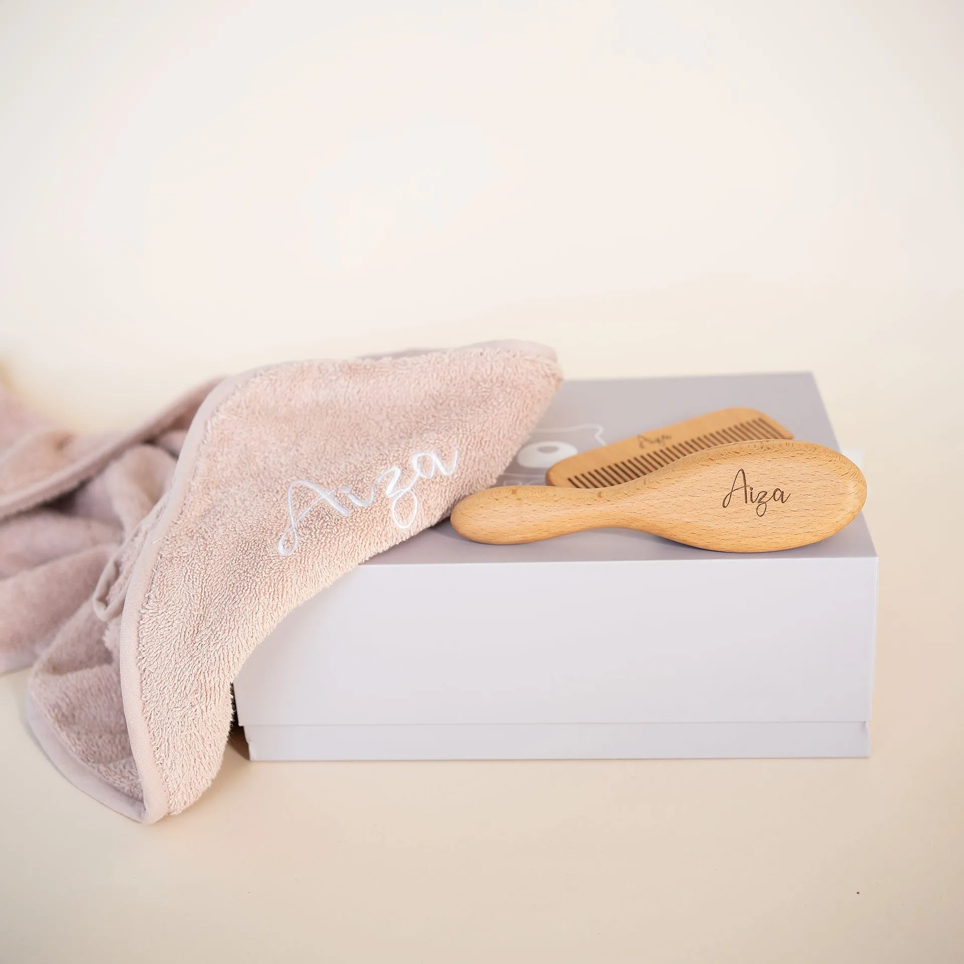 JBØRN Baby Gift Set | Organic Cotton Towel & Hair Brush Set