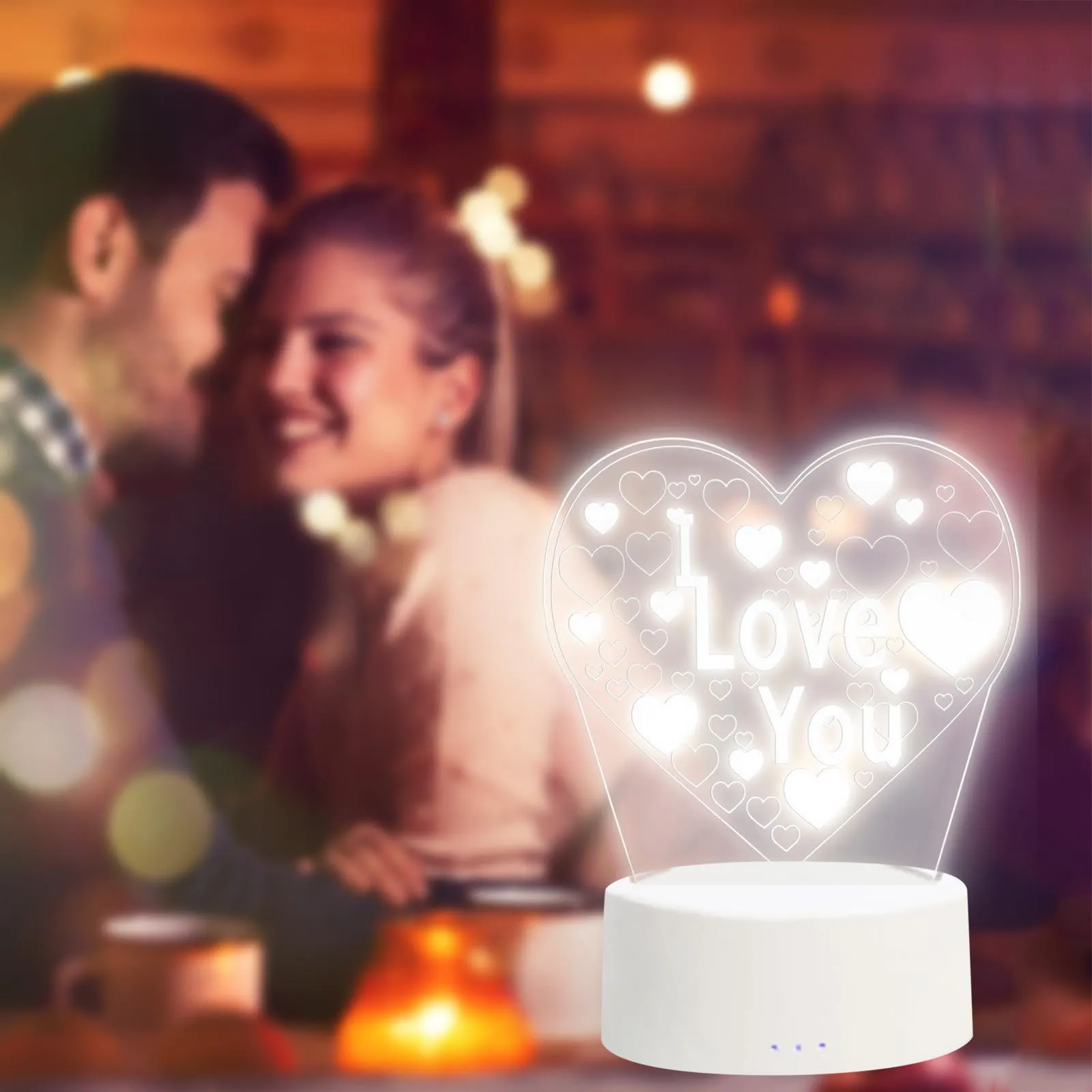 [JZL] Valentine's Day Love Gifts Acrylic 3 Color 3D Night Light Table Lamp Decoration