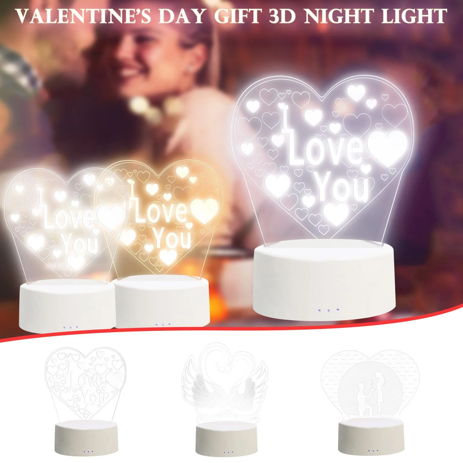 [JZL] Valentine's Day Love Gifts Acrylic 3 Color 3D Night Light Table Lamp Decoration