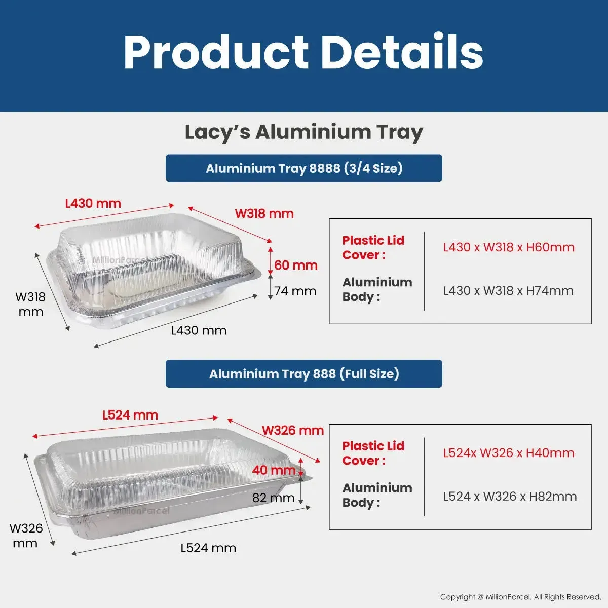 LACY'S Aluminum Tray with Plastic Lid