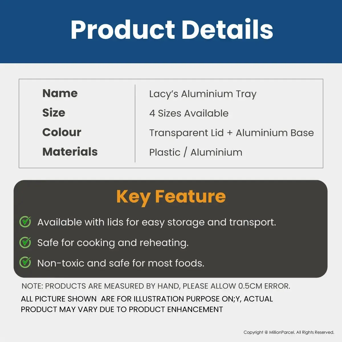 LACY'S Aluminum Tray with Plastic Lid