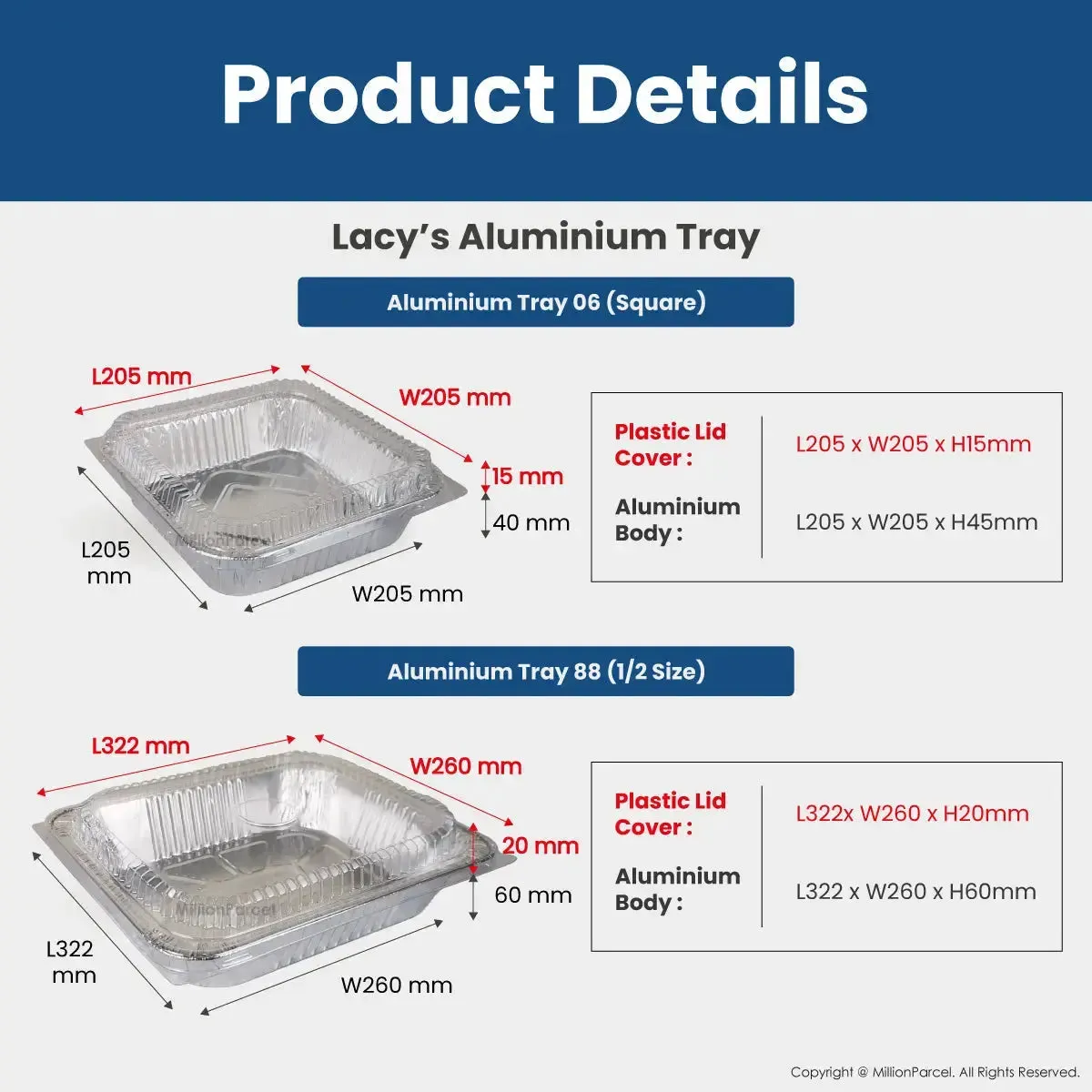 LACY'S Aluminum Tray with Plastic Lid