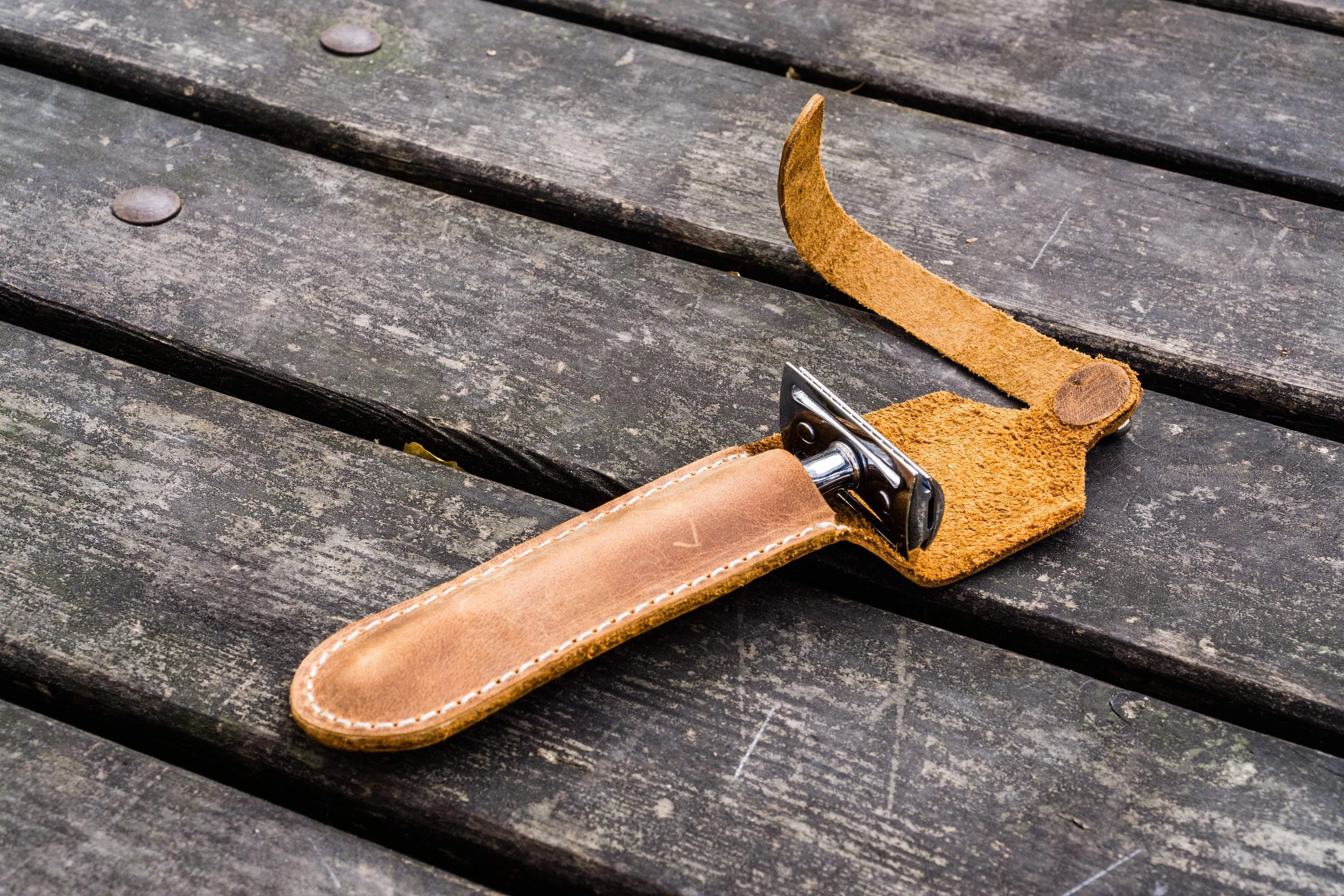 Leather Safety Razor Case - Crazy Horse Brown