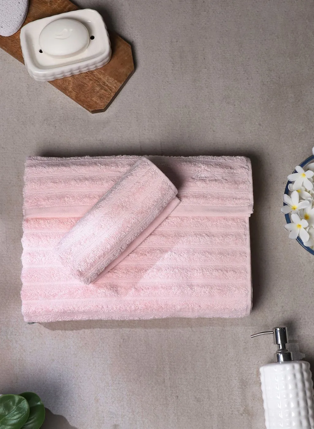 Light Pink Cotton 525 GSM Towel Set Pack of 2 (1 Bath & 1 Hand Towel)