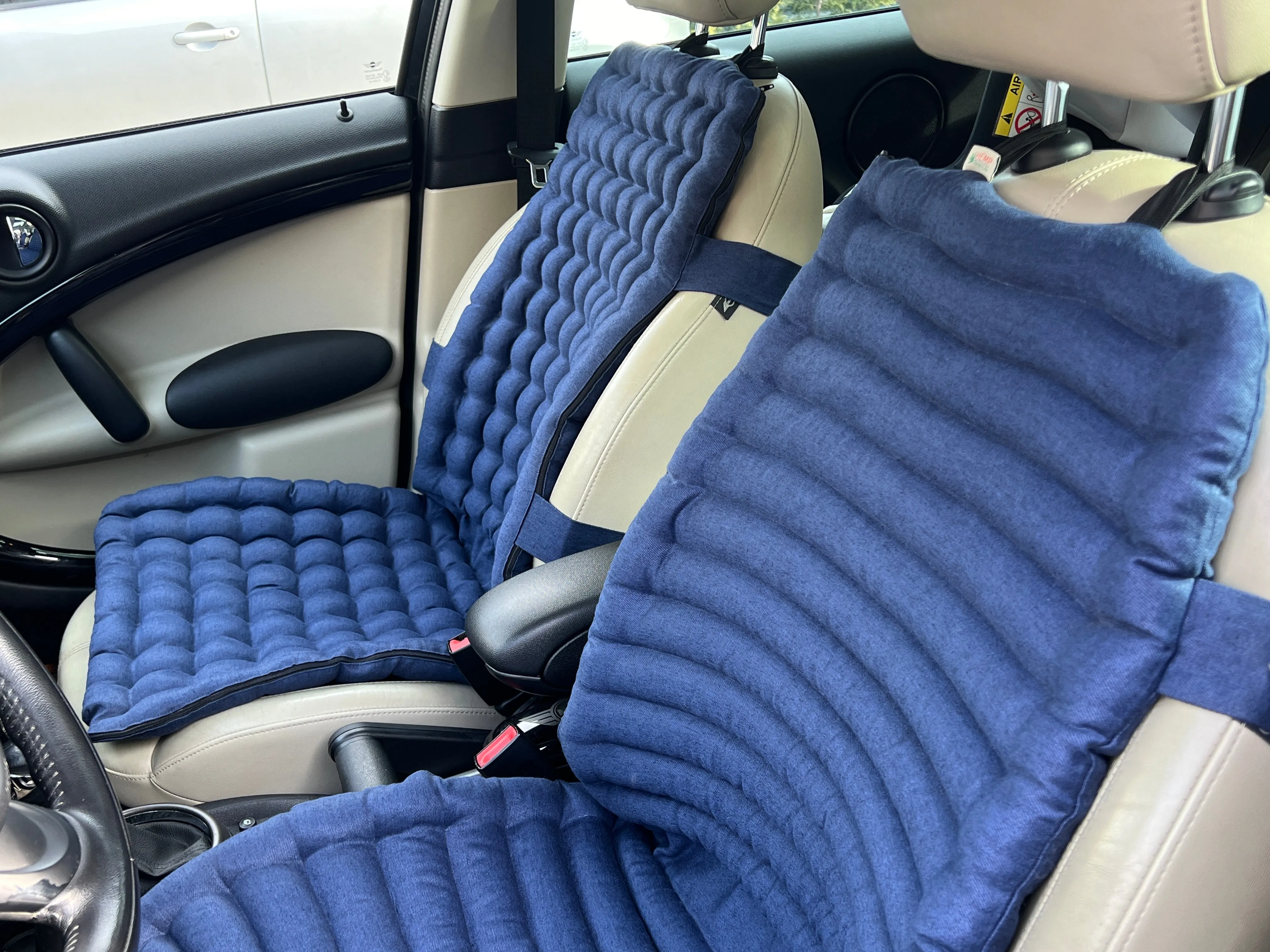 Linen Car Seat Cover filled Organic Buckwheat Hulls in Dark Blue Linen Fabric Massage Seat Cover Organic Eco-friendly seat Hand Made