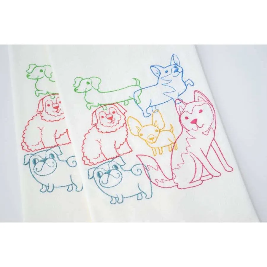 Lots of Dogs or Cats Lint-free Heavyweight Embroidered Floursack Tea Towel Handmade