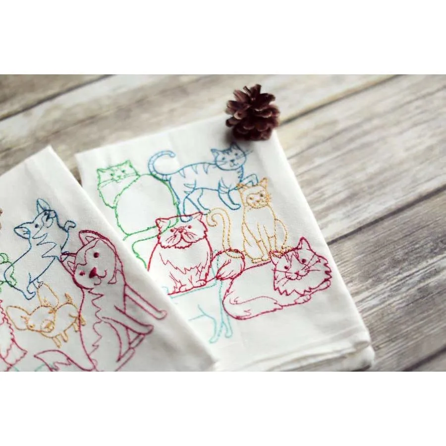 Lots of Dogs or Cats Lint-free Heavyweight Embroidered Floursack Tea Towel Handmade