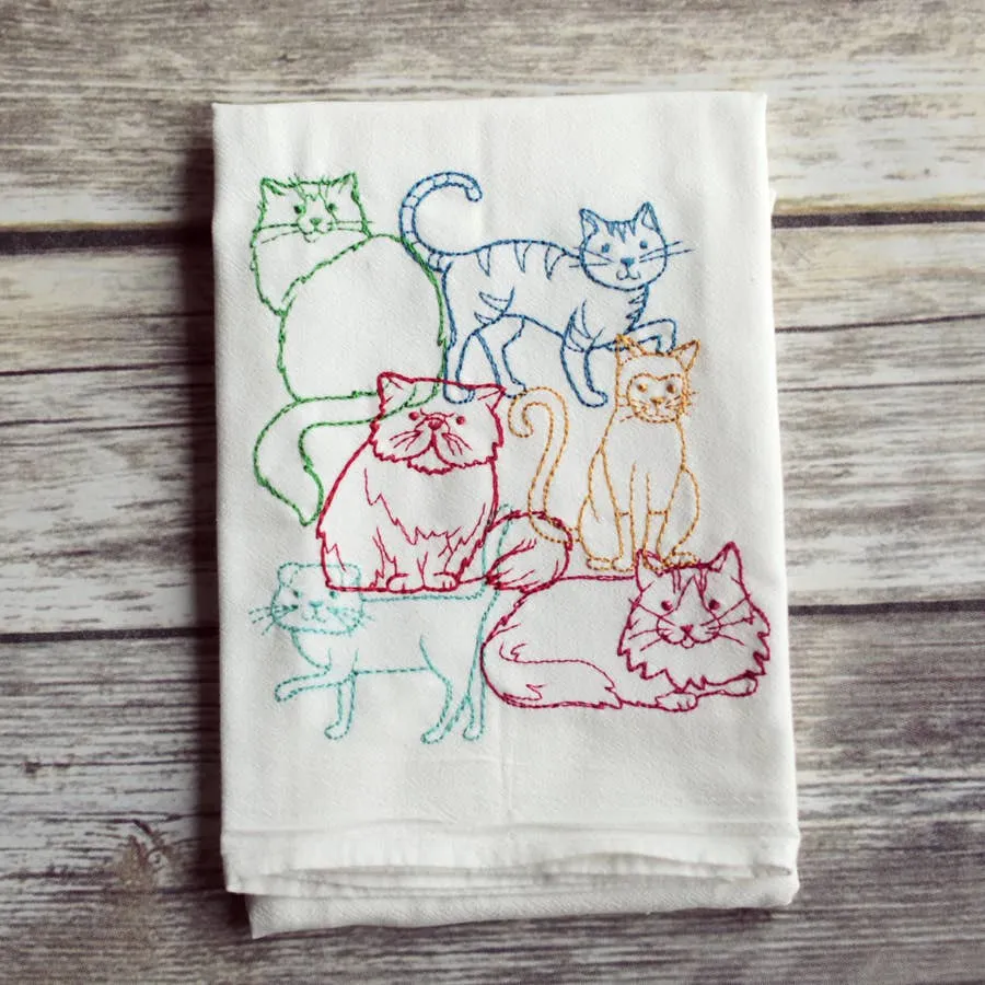 Lots of Dogs or Cats Lint-free Heavyweight Embroidered Floursack Tea Towel Handmade