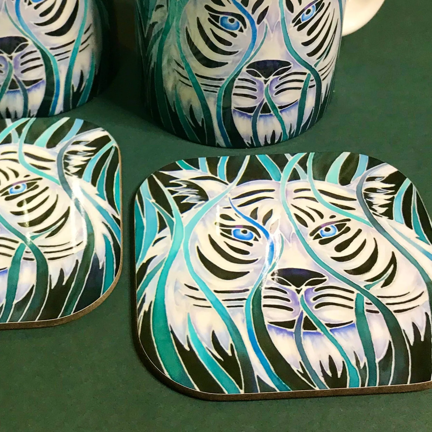 Majestic White Tiger  Mug in teal green aqua and white - Wildlife Lovers Mug Gift