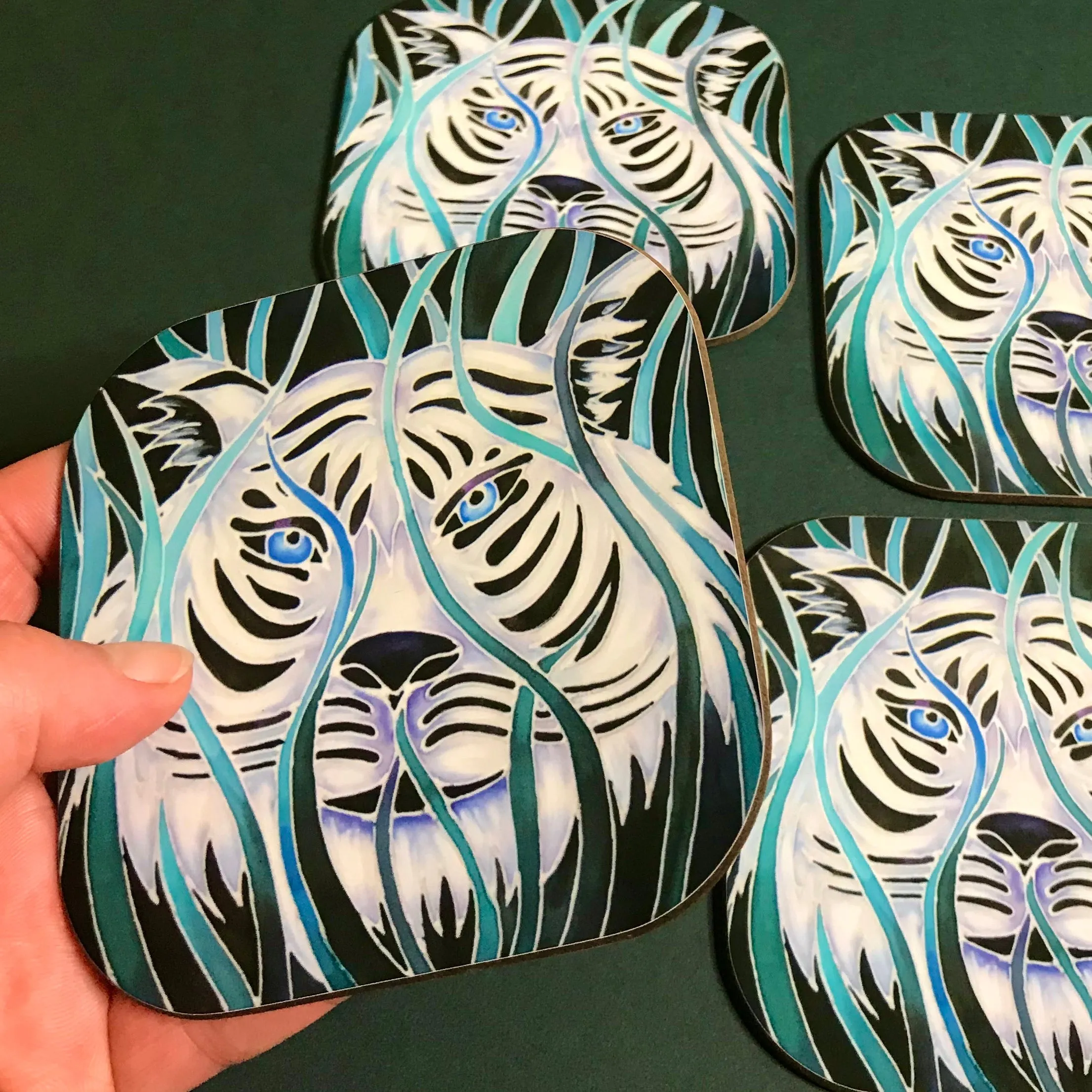 Majestic White Tiger  Mug in teal green aqua and white - Wildlife Lovers Mug Gift