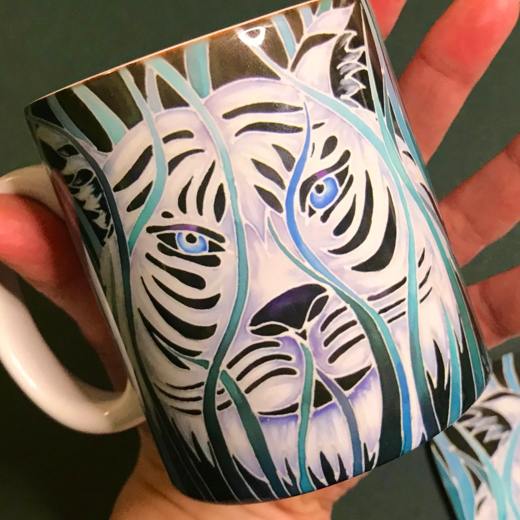 Majestic White Tiger  Mug in teal green aqua and white - Wildlife Lovers Mug Gift