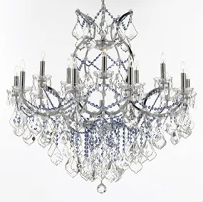 Maria Theresa Chandelier Lighting Crystal Chandeliers H38" W37" Chrome Finish Dressed With Sapphire Blue Crystals Great For The Dining Room Living Room Family Room Entryway / Foyer - J10-B82/Chrome/26050/15 1