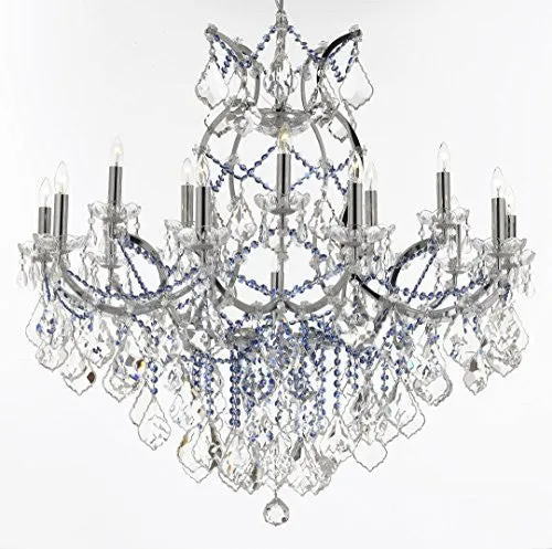 Maria Theresa Chandelier Lighting Crystal Chandeliers H38" W37" Chrome Finish Dressed With Sapphire Blue Crystals Great For The Dining Room Living Room Family Room Entryway / Foyer - J10-B82/Chrome/26050/15 1