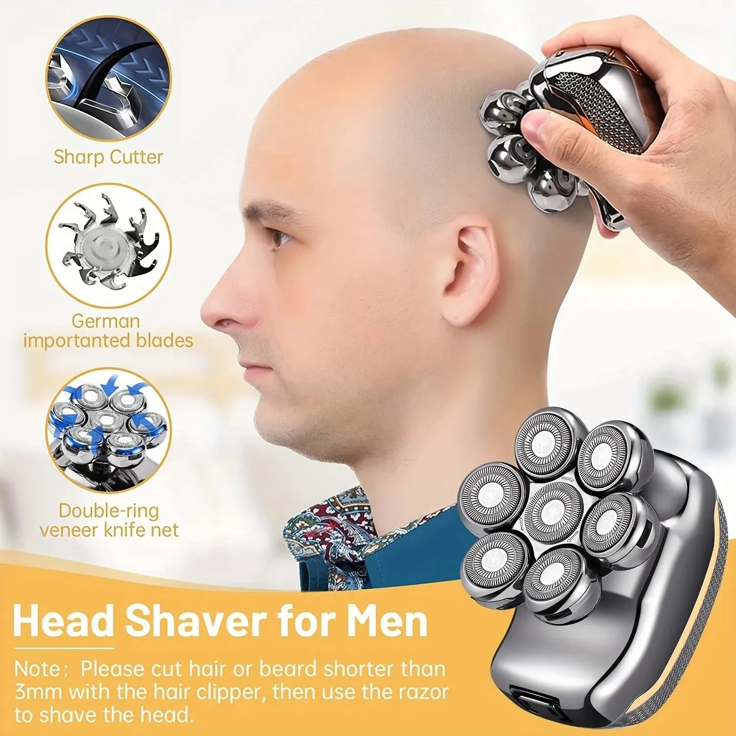 Men's Electric Rechargeable Head Shaver Razor