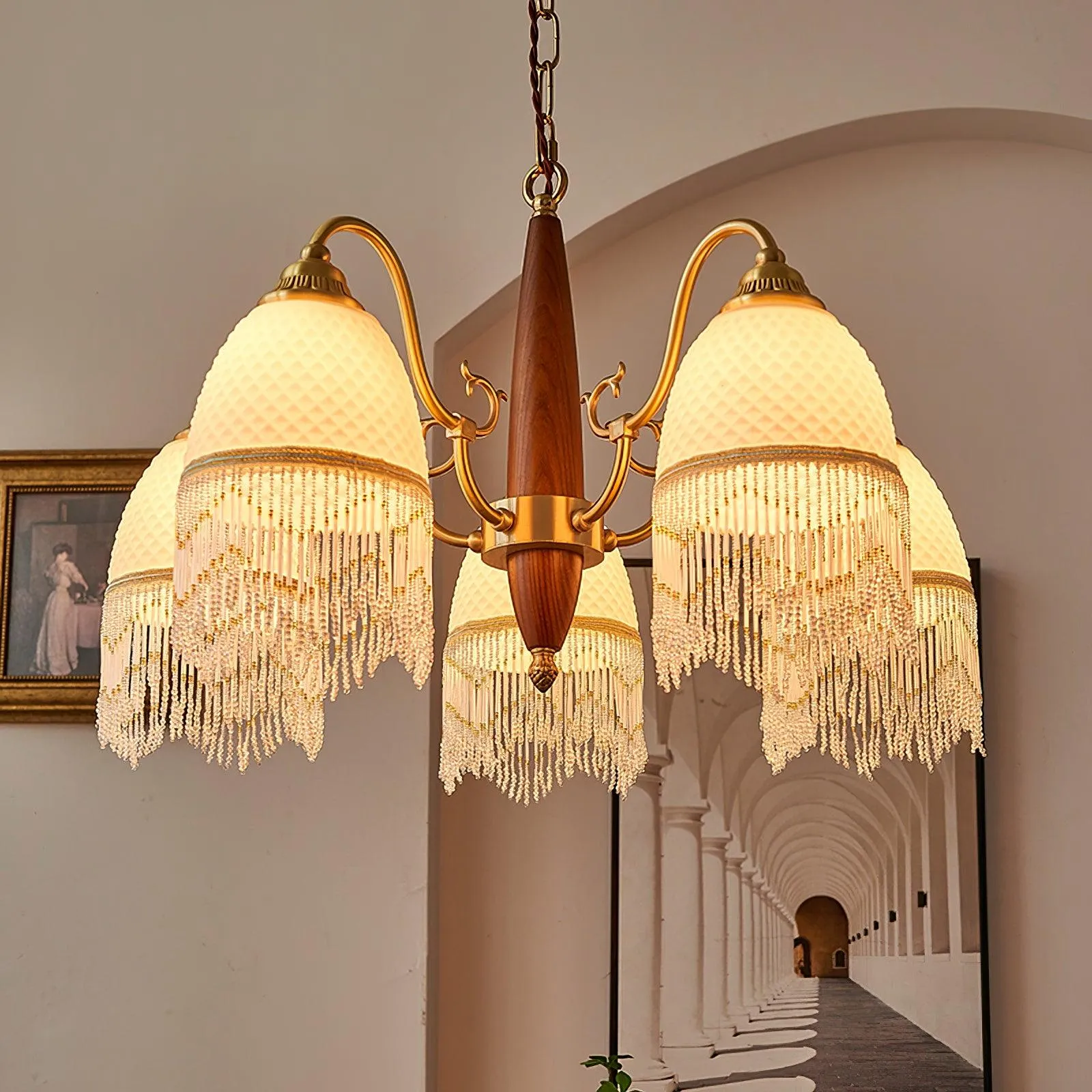 Mesh Tassel Glass Chandelier