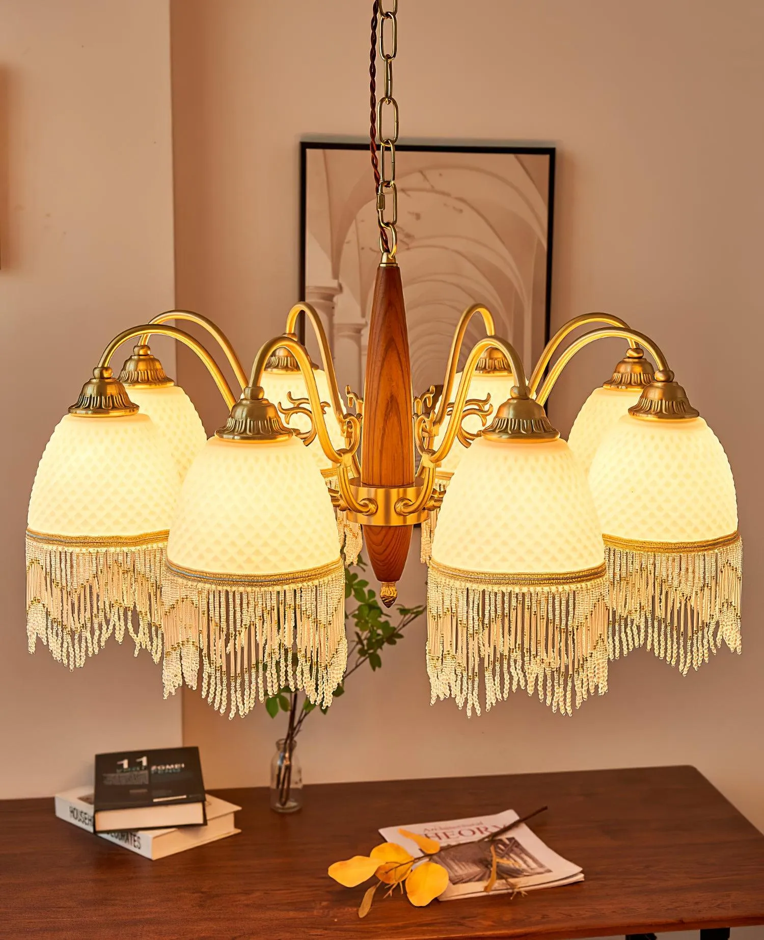 Mesh Tassel Glass Chandelier