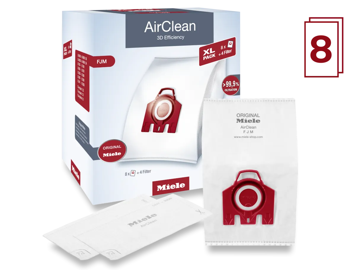 Miele FJM XL-Pack AirClean Vacuum Cleaner Bags - 8 pack   2 motor filter   2 exhaust filters