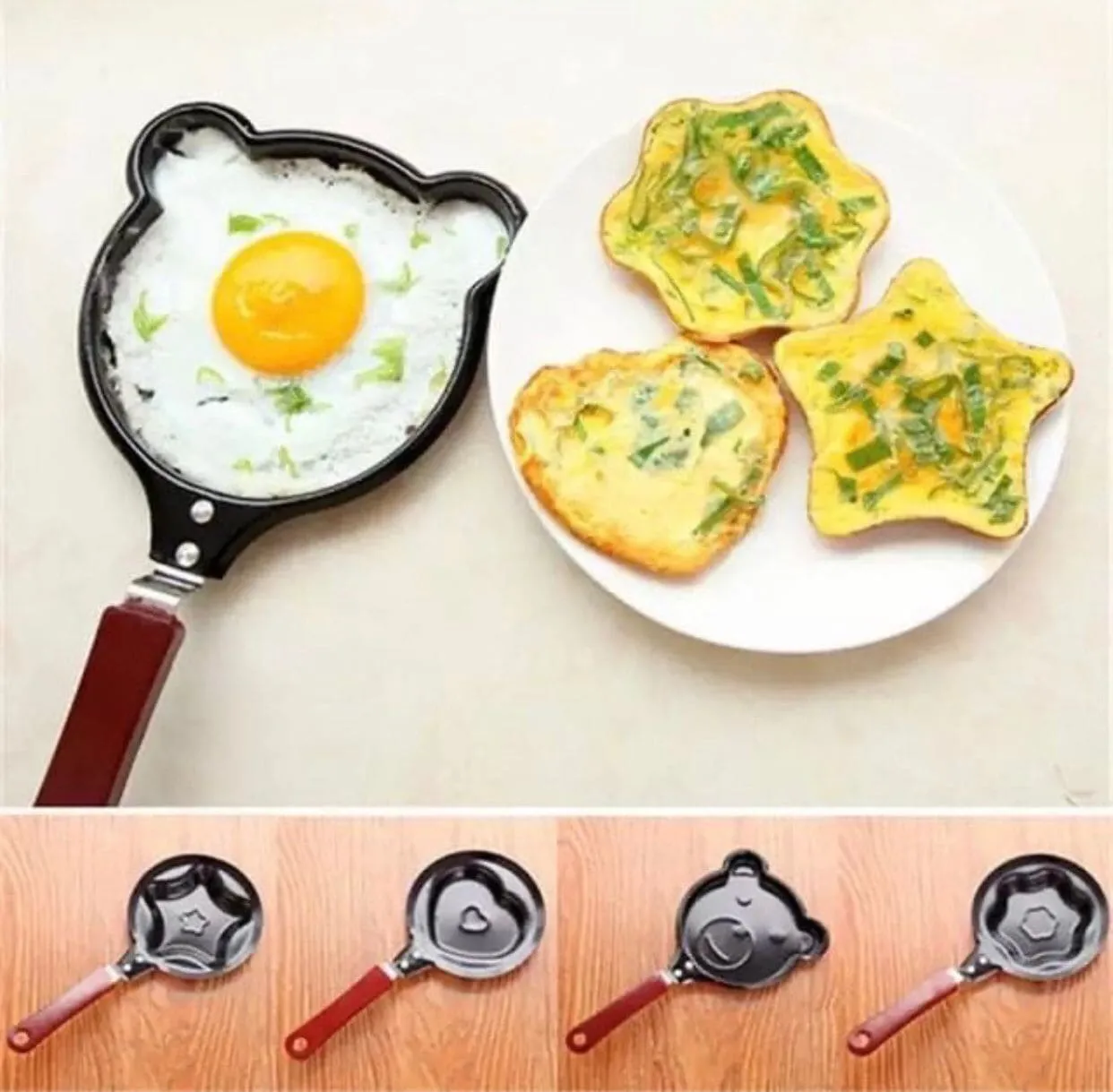 Mini Egg Frying Pan, Star Heart Strawberry Breakfast Egg mold, Fried Egg Pancake Mold, Non-Stick Egg Pancake Omelet Mini Frying Pan, Mini Cookware Black Non Stick Pan