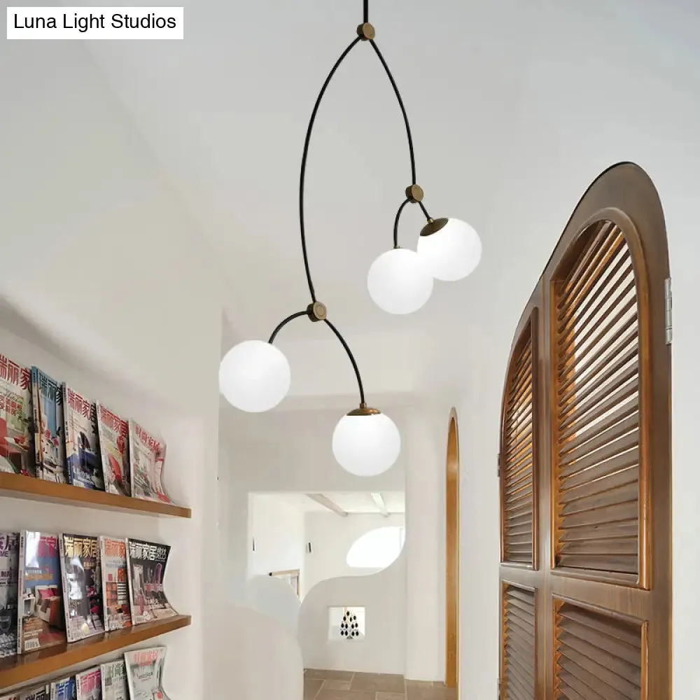 Modern 4-Light Study Room Ceiling Chandelier with White/Clear Glass Global Shade