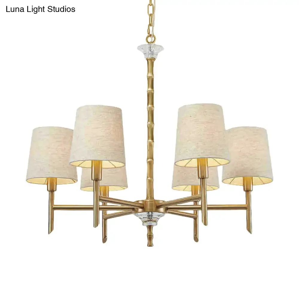 Modern Brass Fabric 6-Light Chandelier Pendant Kit for Living Room