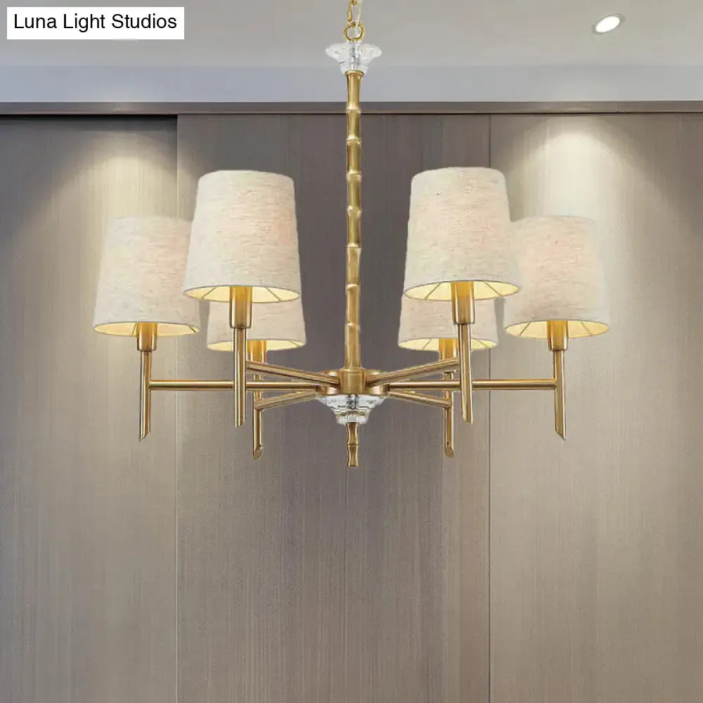 Modern Brass Fabric 6-Light Chandelier Pendant Kit for Living Room