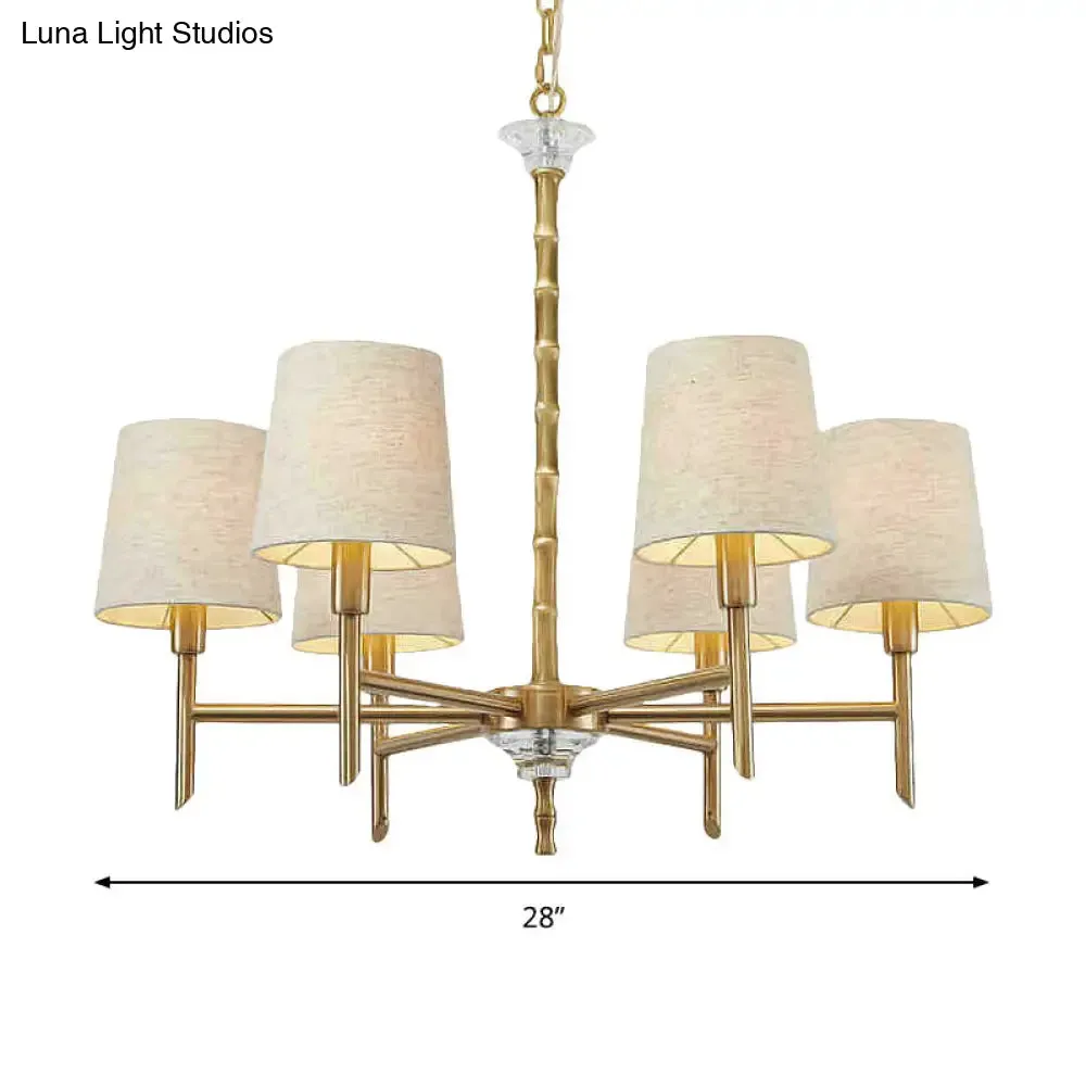 Modern Brass Fabric 6-Light Chandelier Pendant Kit for Living Room