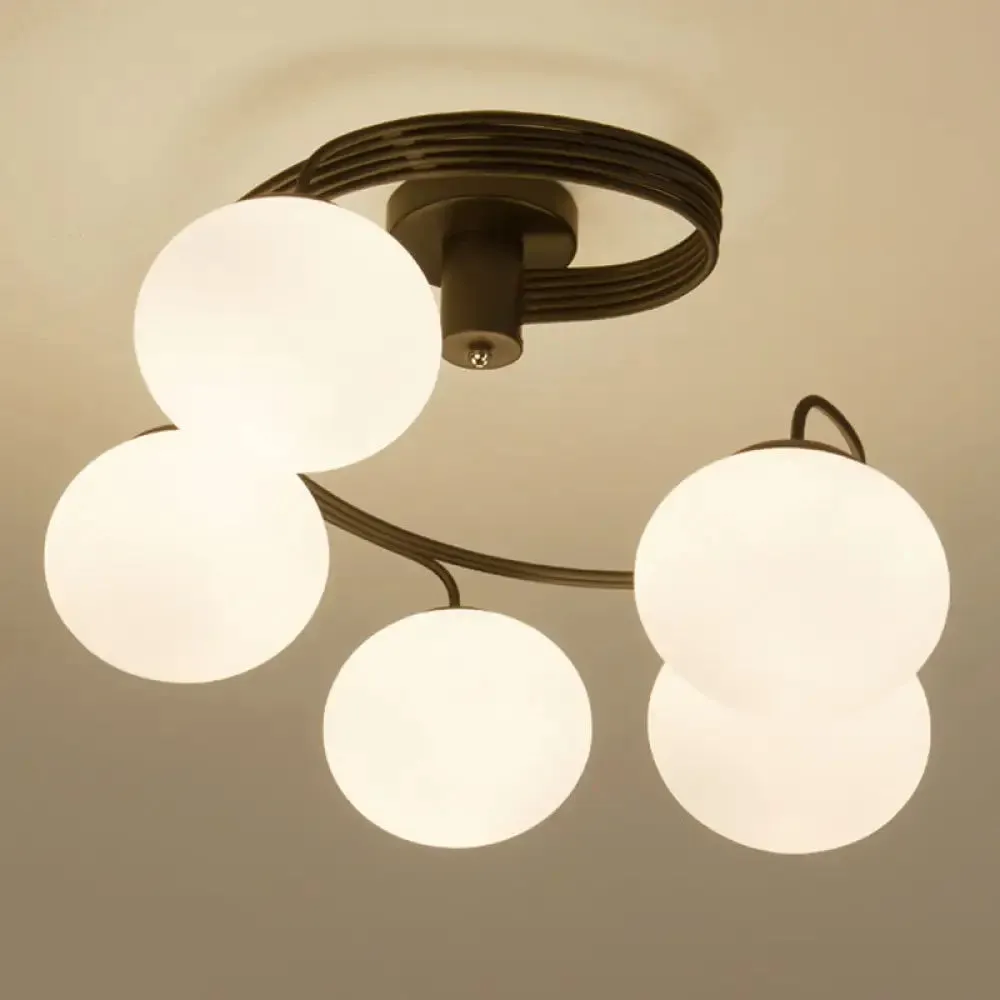 Modern Opal Glass Ceiling Mount Light Fixture for Bedroom - Ball Semi Flush Light Fixture