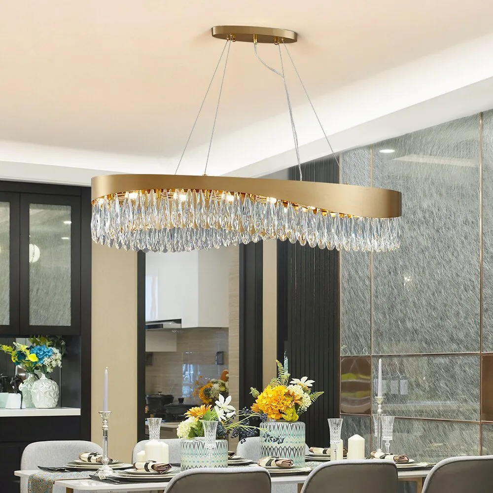 Modern Oval LED Crystal Chandelier Lighting For Dining Room Luxury Gold Indoor Lustre Kitchen Home