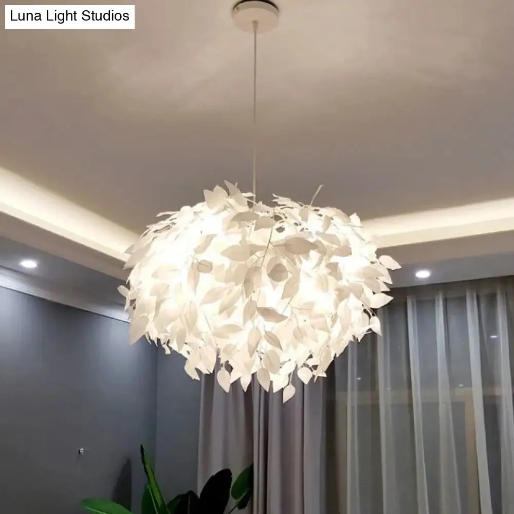 Modern White Fabric Leaf Chandelier Pendant Light - 4-Head Hanging Lamp Kit for Bedroom