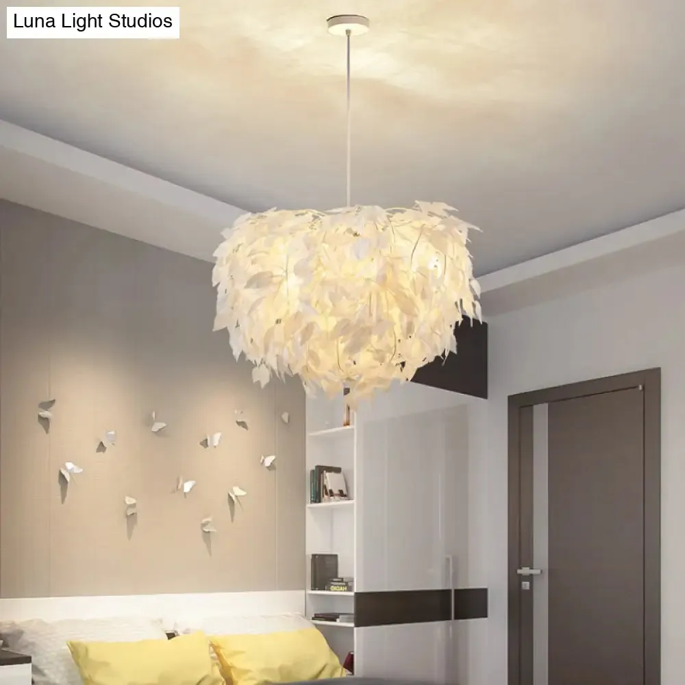 Modern White Fabric Leaf Chandelier Pendant Light - 4-Head Hanging Lamp Kit for Bedroom