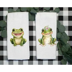 Mr. & Mrs. Frog Tea Towel Set, Whimsical Tea Towel,  Spring Summer Tea Towel, Spring Summer Kitchen Décor, Hostess Gift