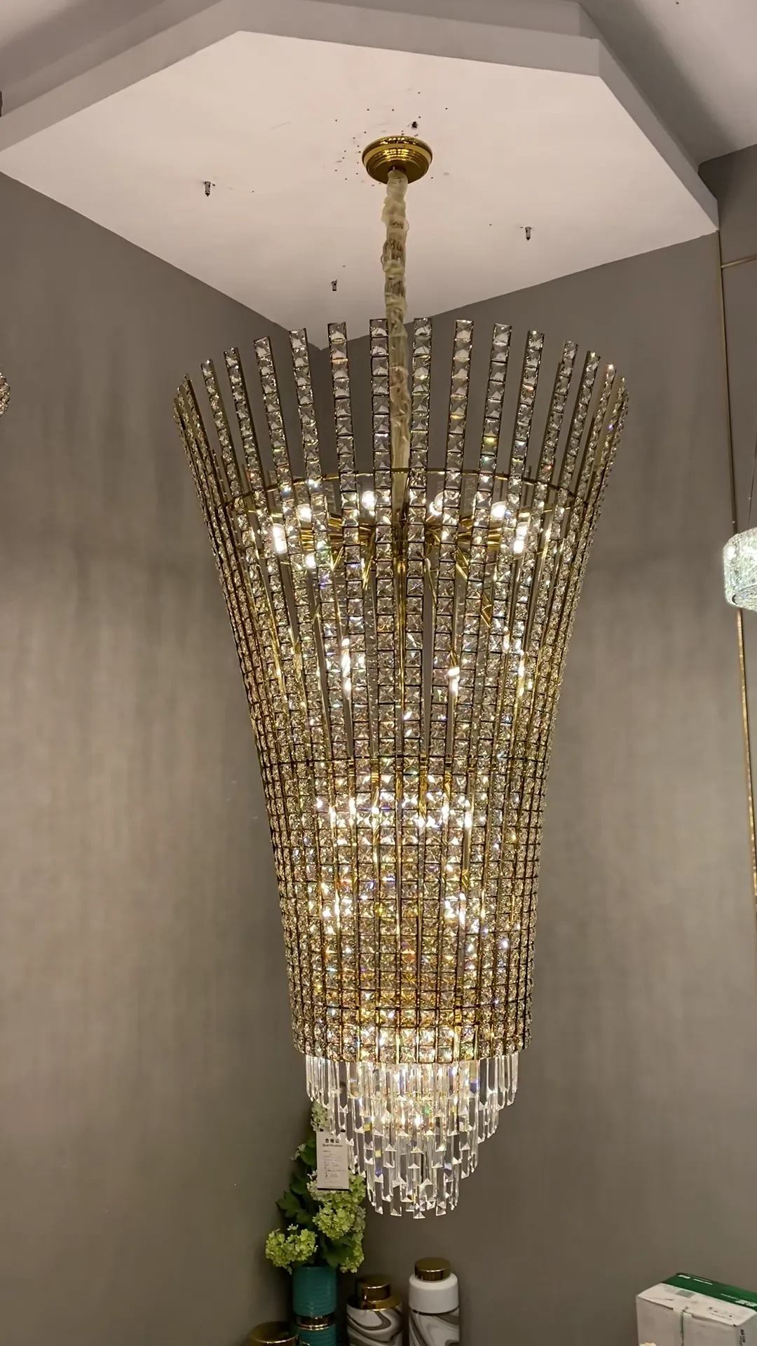 New Luxury Creative Multi-tiered Crystal Chandelier in Champagne Gold Finish for Living/Dining Room/Staircase/Foyer