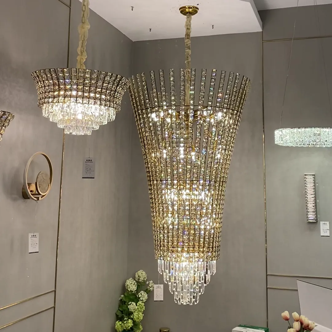 New Luxury Creative Multi-tiered Crystal Chandelier in Champagne Gold Finish for Living/Dining Room/Staircase/Foyer