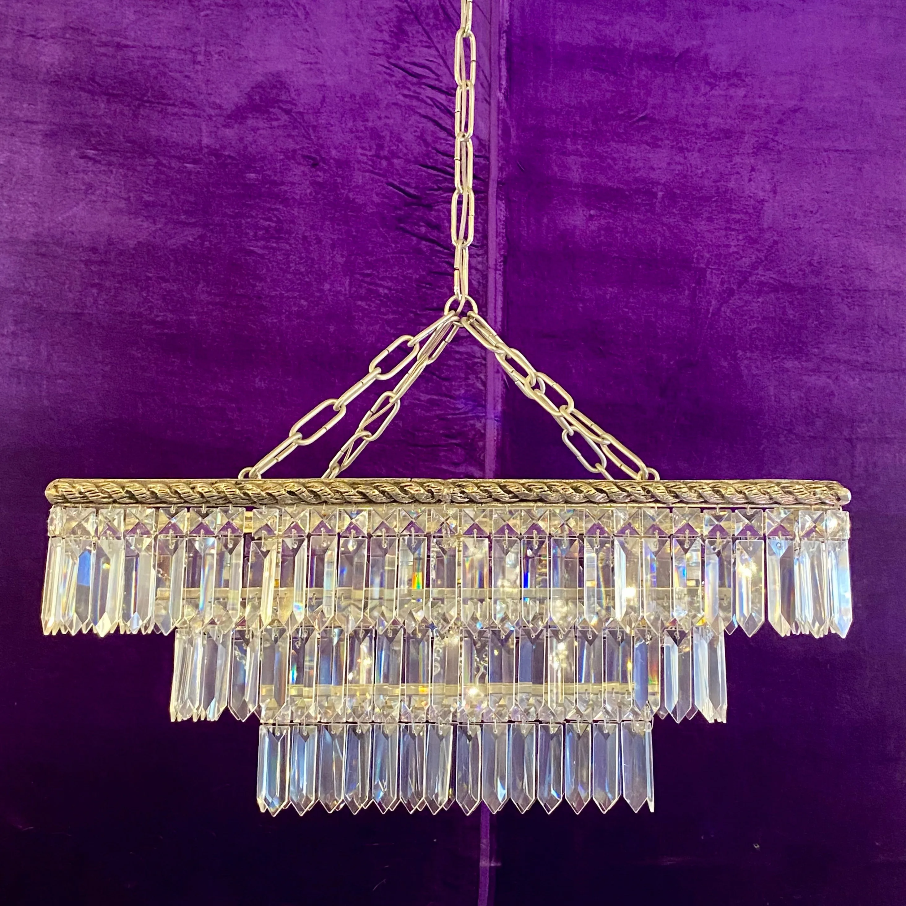 Nickel and Crystal Contemporary Waterfall Chandelier - SOLD