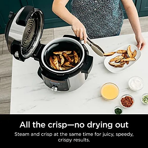 Ninja OL701 Foodi 14-in-1 SMART XL 8 Qt. Pressure Cooker Steam Fryer with SmartLid & Thermometer   Auto-Steam Release, that Air Fries, Proofs & More, 3-Layer Capacity, 5 Qt. Crisp Basket, Silver/Black