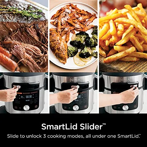 Ninja OL701 Foodi 14-in-1 SMART XL 8 Qt. Pressure Cooker Steam Fryer with SmartLid & Thermometer   Auto-Steam Release, that Air Fries, Proofs & More, 3-Layer Capacity, 5 Qt. Crisp Basket, Silver/Black