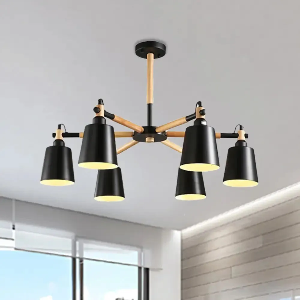 Nordic Metal Pendant Light Fixture - 6-Light Tapered Shade Design for Bedroom