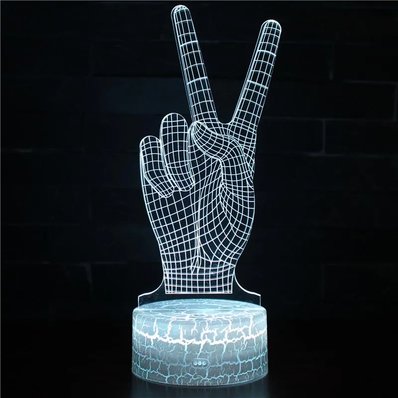 Novelty Gift Victory Yeah Finger 3D Lamp Night Light for Children LED Illusion Atmosphere Sleep Light for Champion Friend