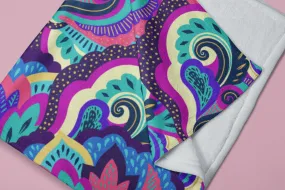 Paisley Swirl Green Violet Colorful Soft Fluffy Velvet Flannel Fleece Throw Blanket