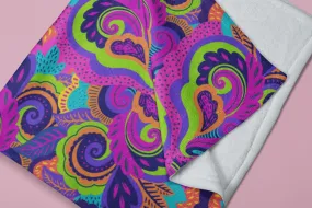 Paisley Swirl Pink Green Purple Colorful Fluffy Velvet Flannel Fleece Throw Blanket