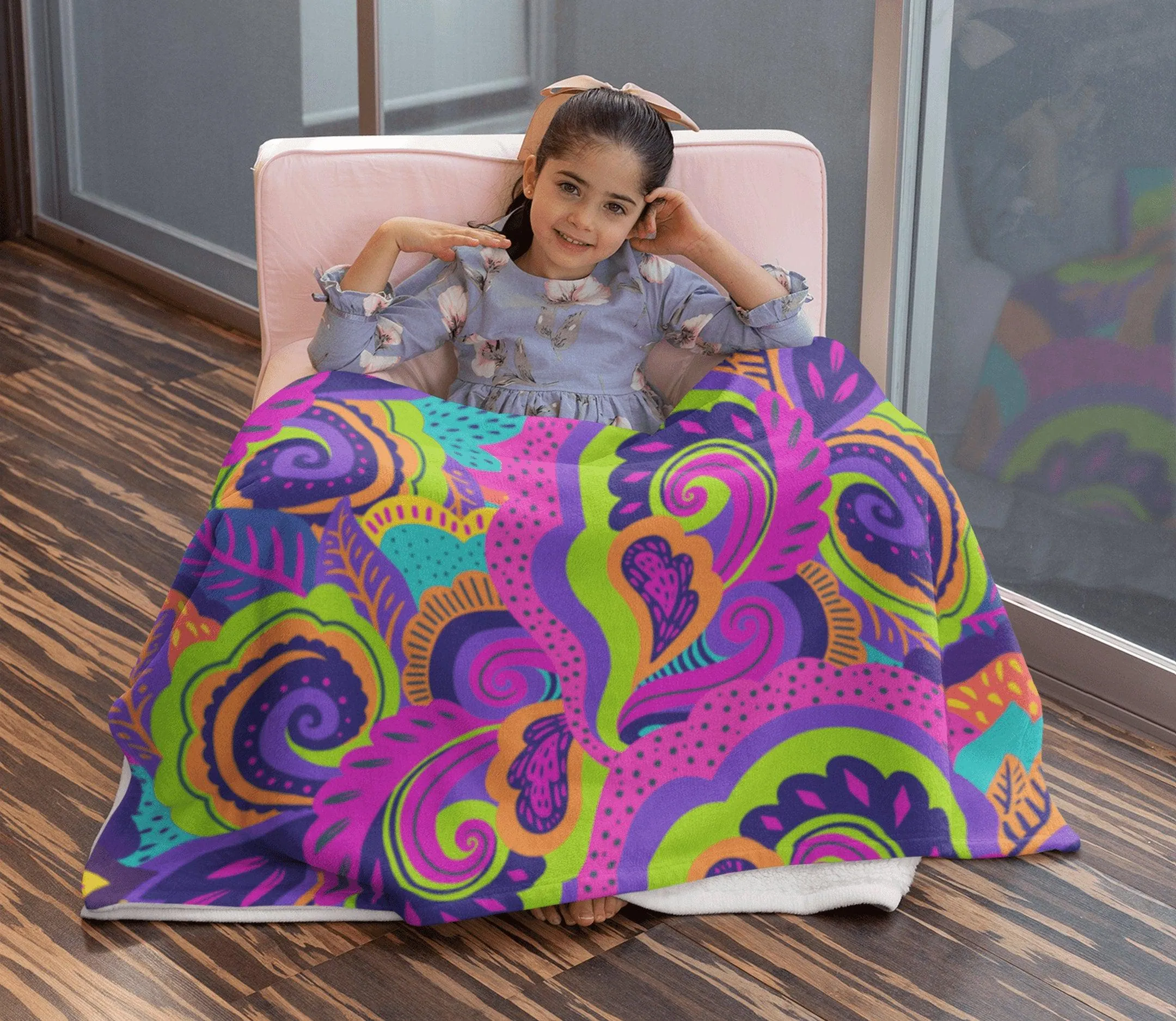 Paisley Swirl Pink Green Purple Colorful Fluffy Velvet Flannel Fleece Throw Blanket