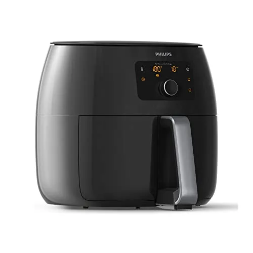 Philips Premium Airfryer XXL, Fat Removal Technology, 3lb/7qt, Rapid Air Technology, Digital Display, Keep Warm Mode, 5 Cooking Presets, NutriU App, Family Sized, Black (HD9650/96)