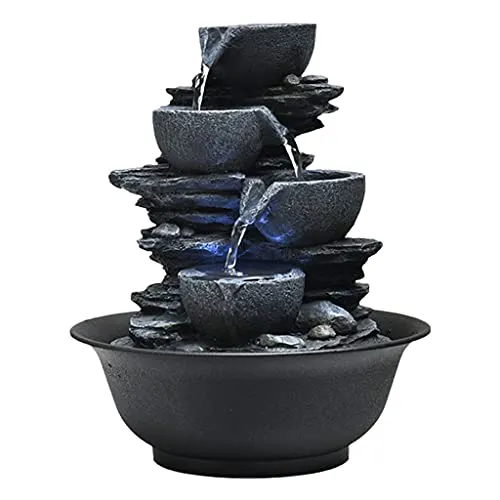 Pinakine® Tabletop Water Fountain Feng Shui Waterfall Landscape Home Table Ornaments E