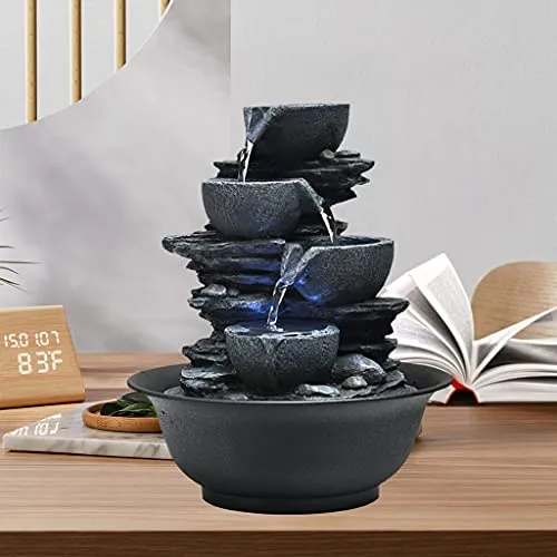 Pinakine® Tabletop Water Fountain Feng Shui Waterfall Landscape Home Table Ornaments E