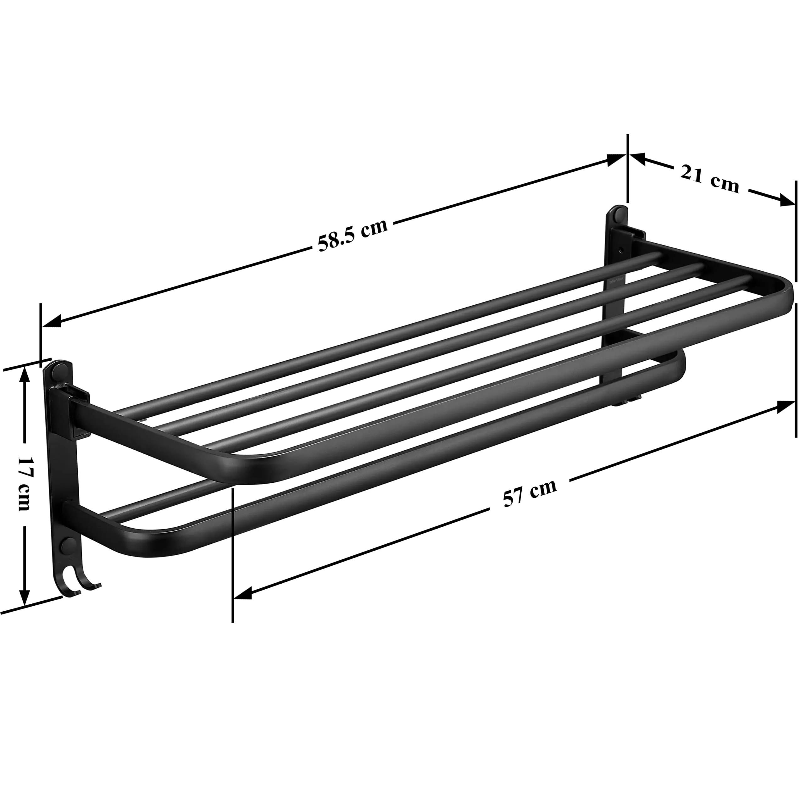 Plantex Space Aluminium Folding Towel Rack with Fix Towel Rod/Towel Bar for Bathroom/Towel Hanger with Hook/Bathroom Accessories (963, Black) - Pack of 1