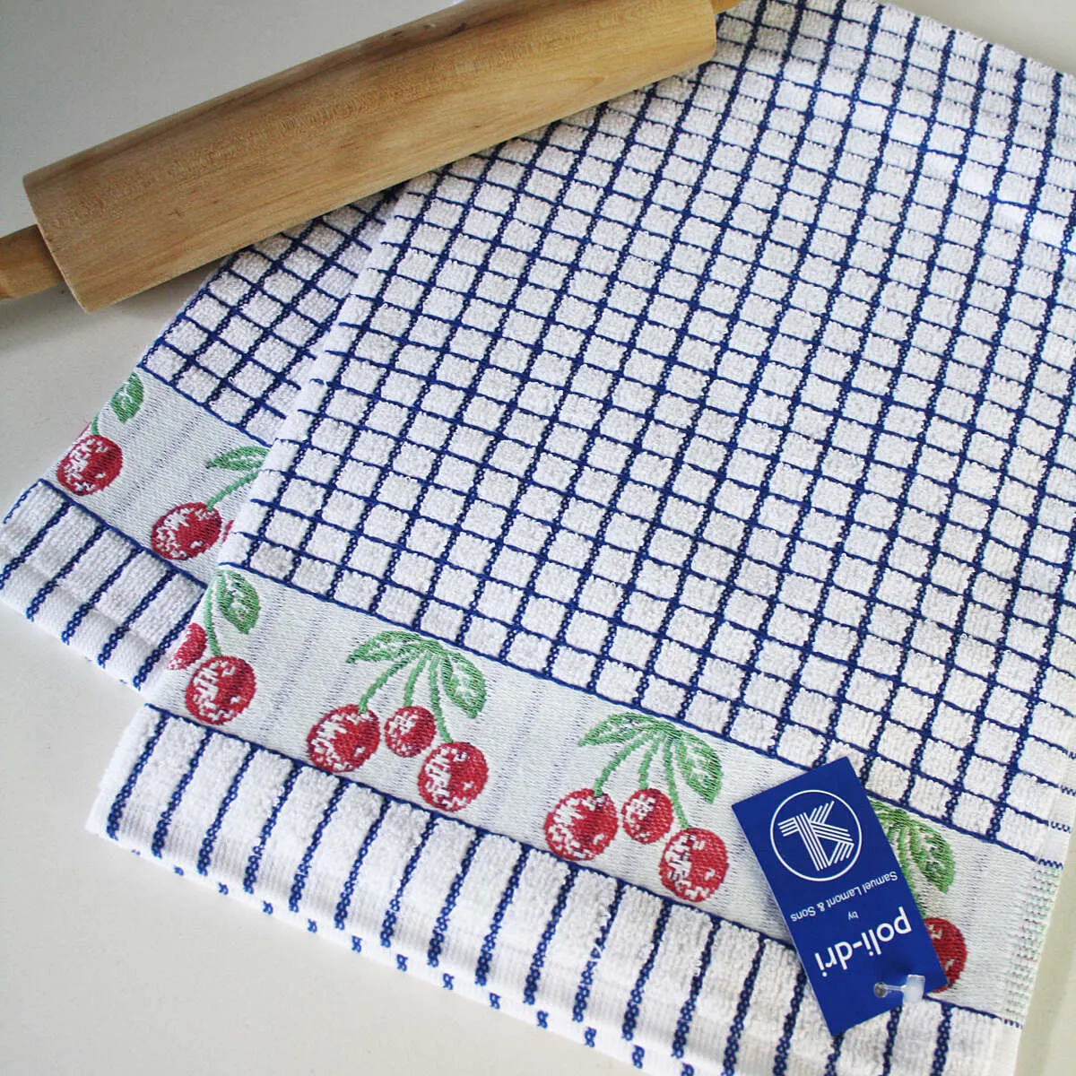 Poli-Dri Blue Cherries Cotton Jacquard Tea Towel