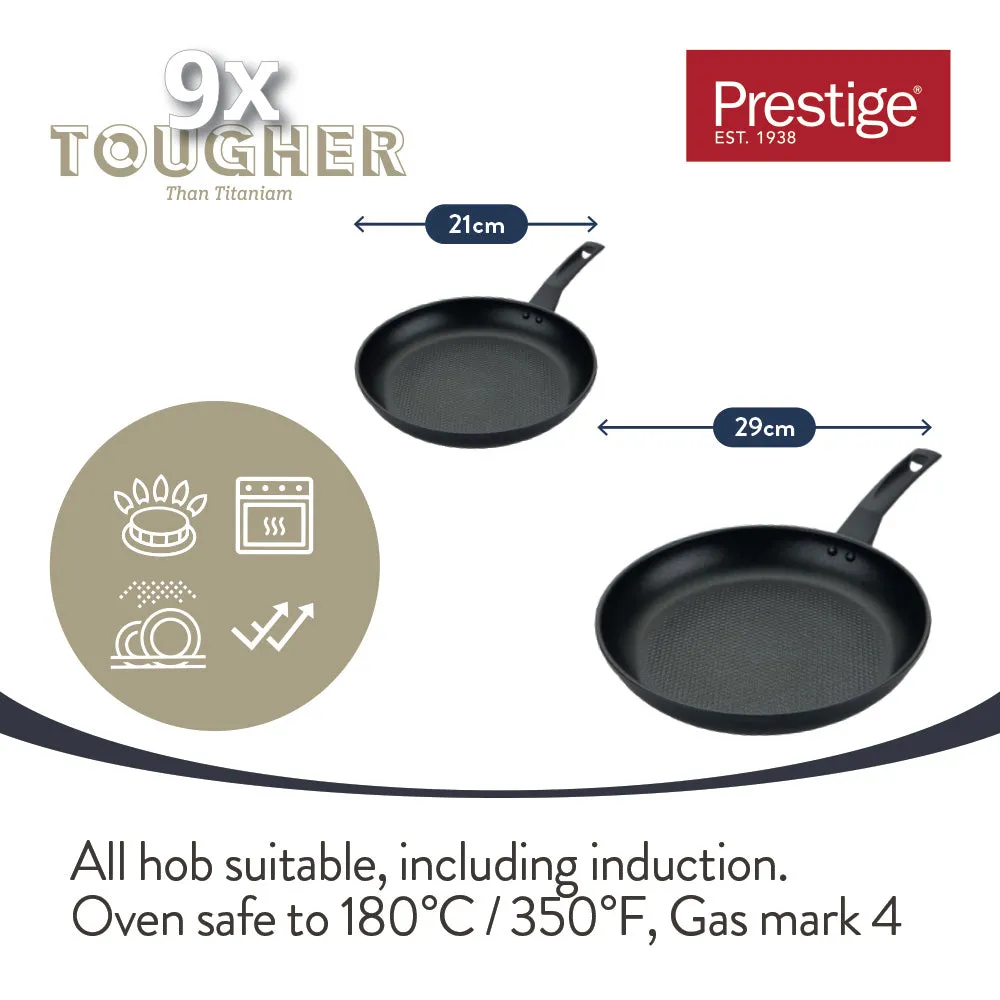 Prestige  9 x Tougher Aluminium Frypan Twin Pack, 21cm & 29cm