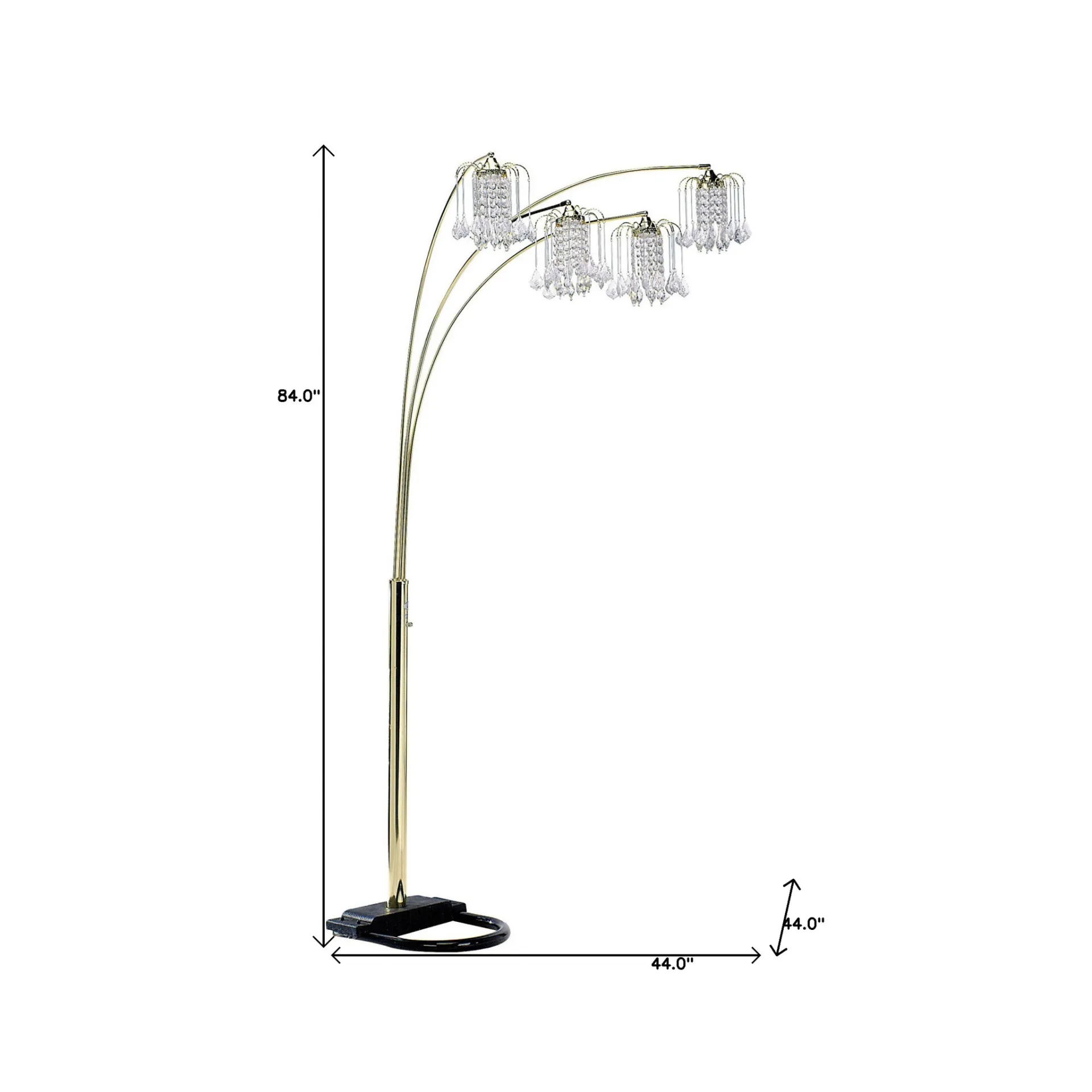 "84"" Gold Four Lights Tree Floor Lamp With Clear Chandelier Shade"